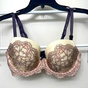 Victoria’s Secret dream, angels lined Demi, cream/pink and gray straps, 36D